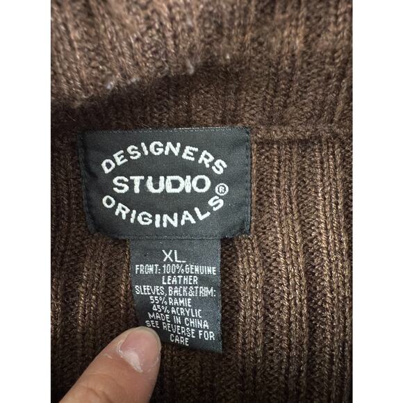 Designers Studio Original Size XL Ribbed Genuine Leather Suede Sweater Brown - Picture 7 of 9